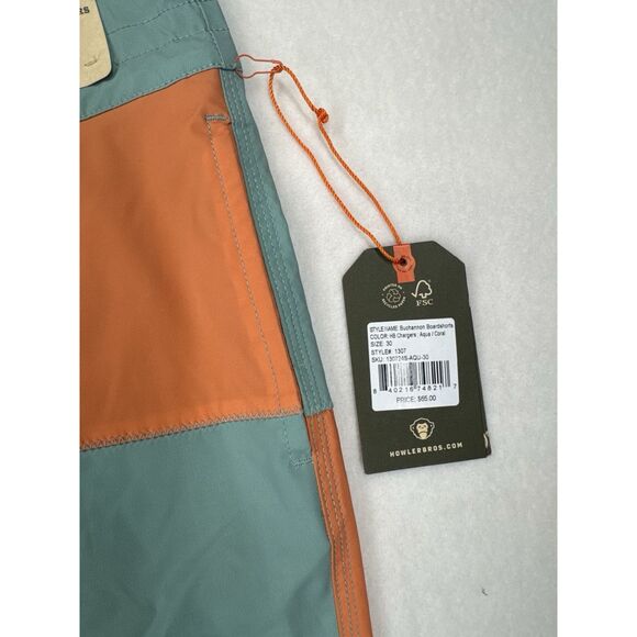 Howler Brothers Men’s Buchannon Boardshorts Aqua / Coral Size 30 NWT - Picture 5 of 6
